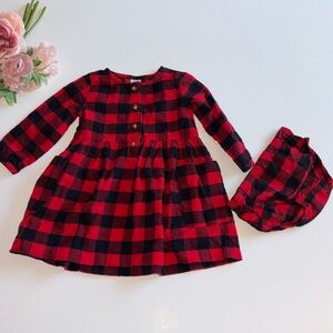 Red and Black Plaid Flannel Baby Girl Christmas Dress 12M with Bloomers